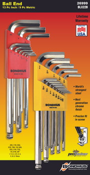Set 22 Briteguard Ball End L-Wrenches In/Mm Double Pack - 16937 (.050-3/8") + 16999 (1.5-10Mm) - 26999 - Quantity: 1 Set 22 Briteguard Ball End L-Wrenches In/Mm Double Pack - 16937 (.050-3/8") + 16999 (1.5-10Mm) - 26999 - Quantity: 1
