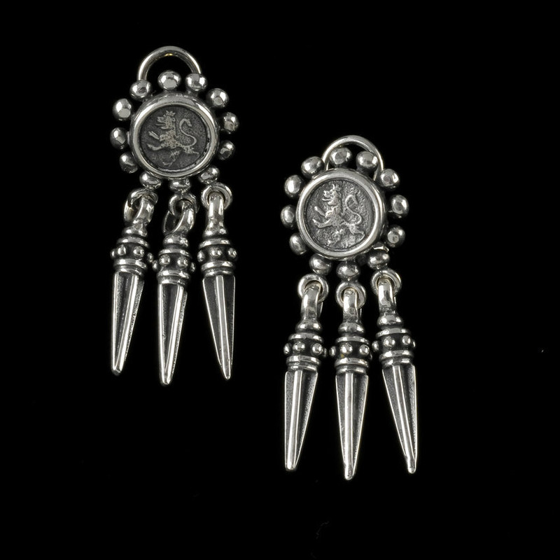 Lion Spike Earrings, Sterling Silver, handmade by Bowman Originals, Sarasota, 941-302-9594.