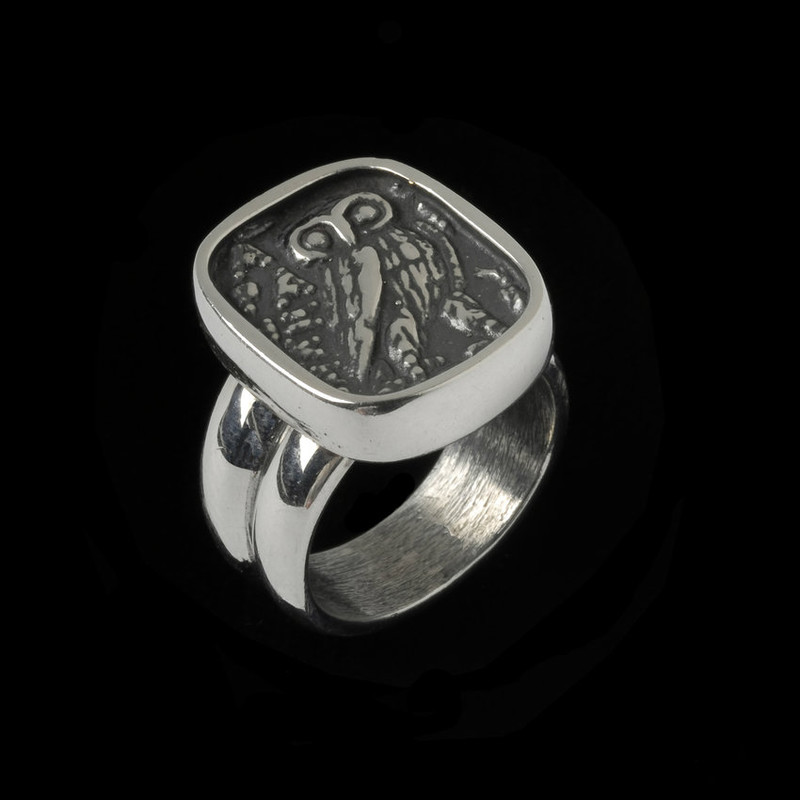 Athena Owl Ring handmade in Sterling Silver by Bowman Originals, Sarasota, 941-302-9594