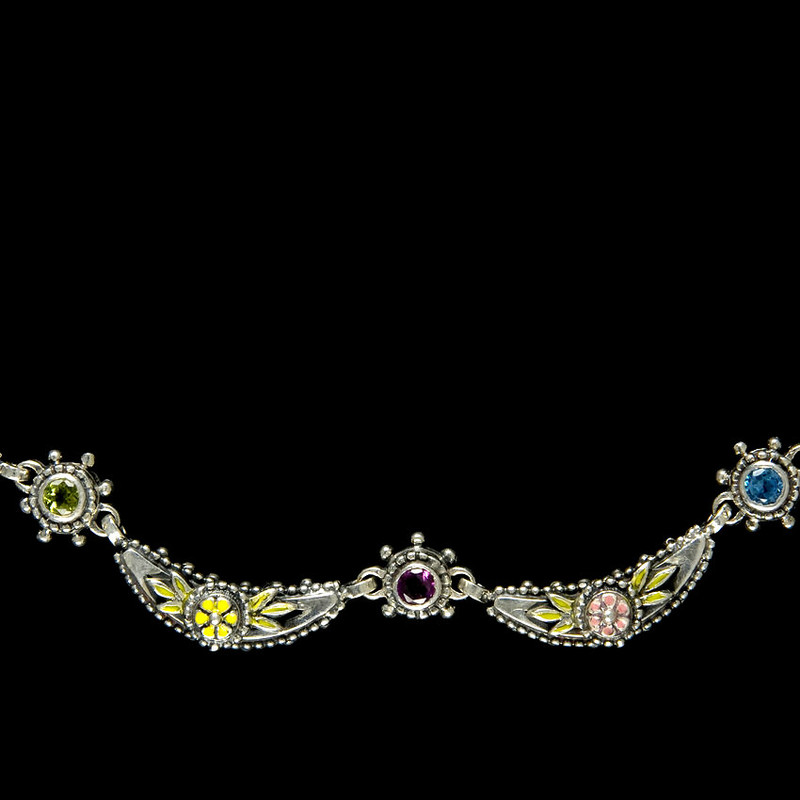 Wildflower Crescent Necklace details in Sterling Silver, Gemstones, Enamel by Bowman Originals, 941-302-9594