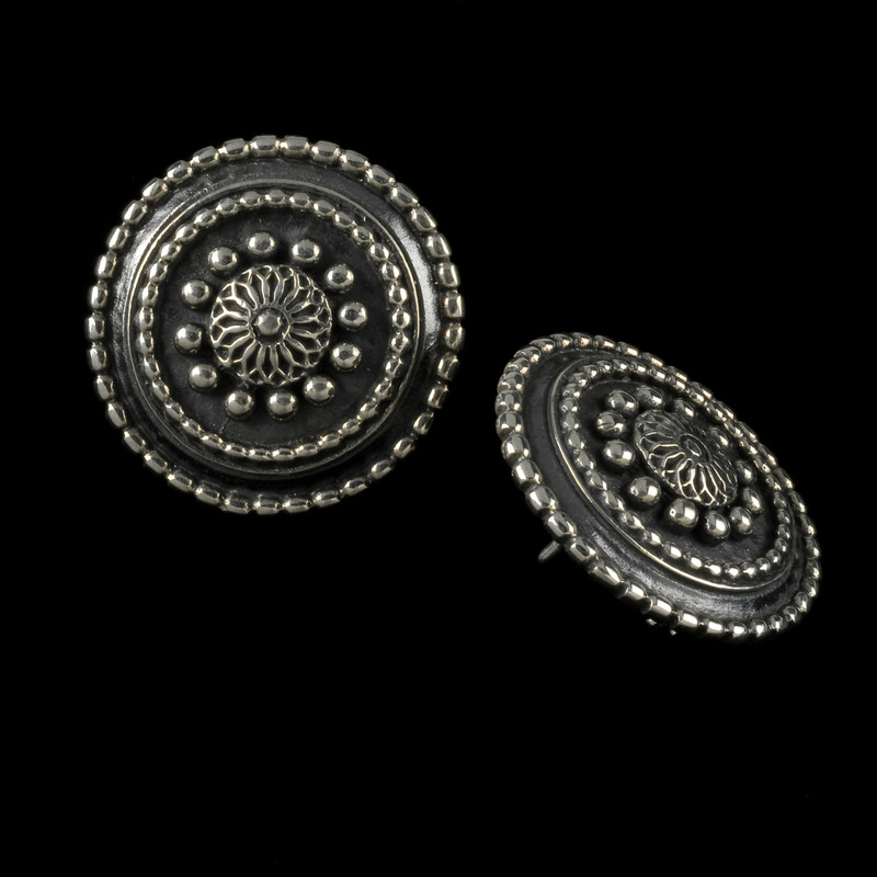 Sundial Earrings, Silver, Handmade Bowman Originals, USA