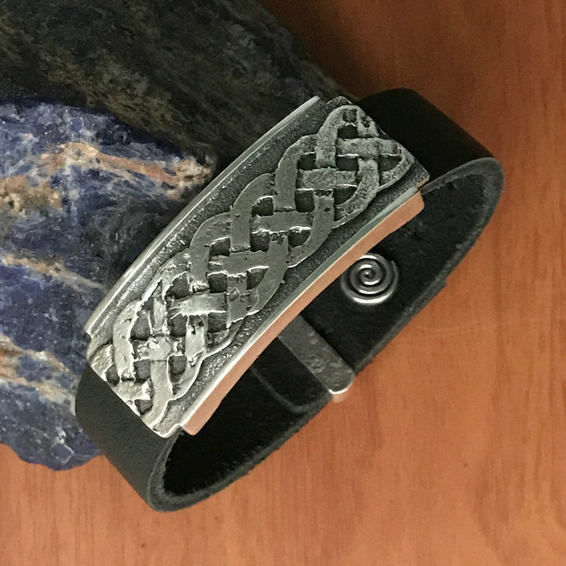 Celtic Weave Organic Silver Slide Handmade Bracelet on Leather | Bowman Originals