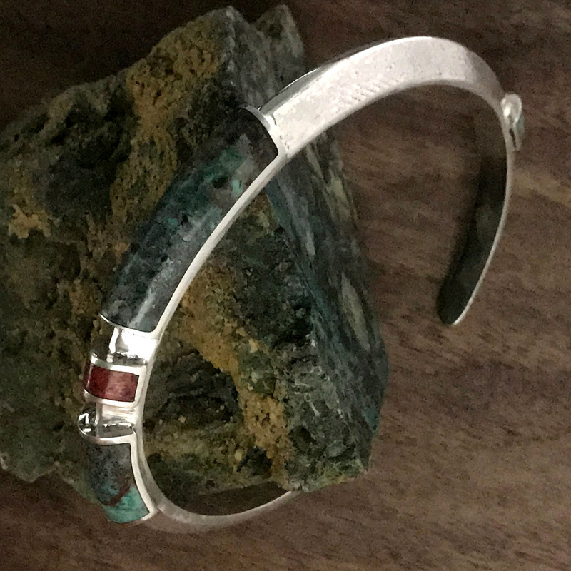 Sterling Silver Cuff Bracelet, Chrysocolla, Turquoiuse handmade by Bowman Originals, Sarasota, 941-302-9594