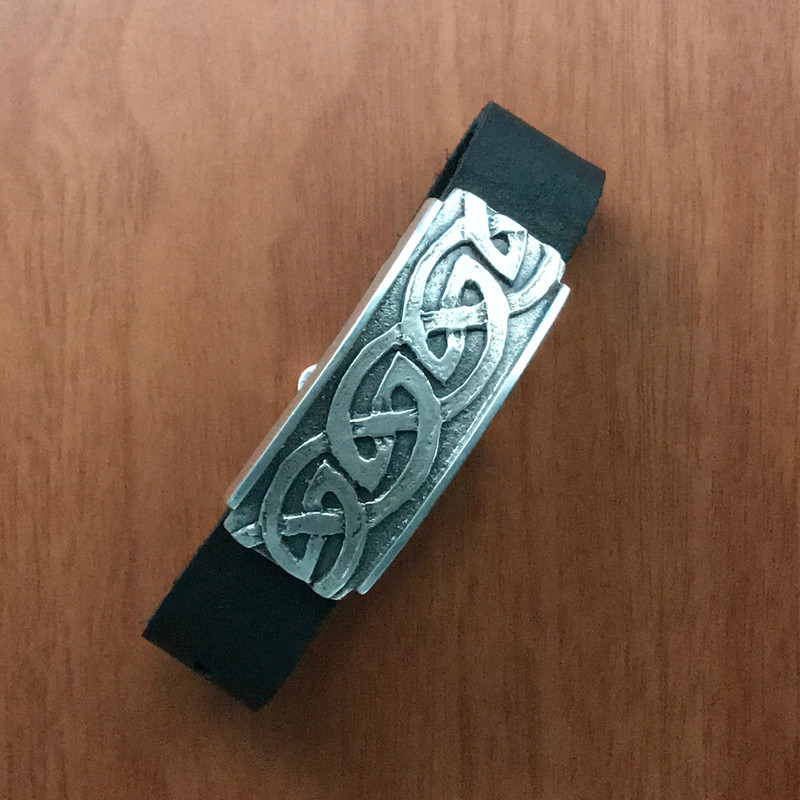 Celtic Wave Slide Bracelet, Silver, Leather