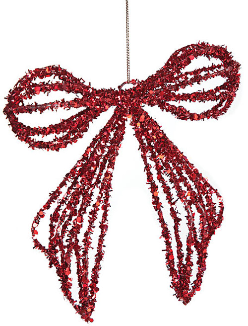 6 Inch Tinsel Glittered Bow Red 6 Inch Tinsel Glittered Bow Red