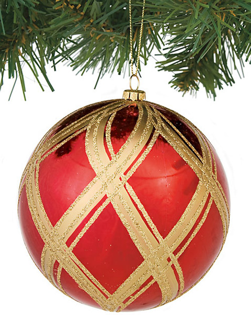 5 Inch Shiny Glittered Ball Red/Gold 5 Inch Shiny Glittered Ball Red/Gold