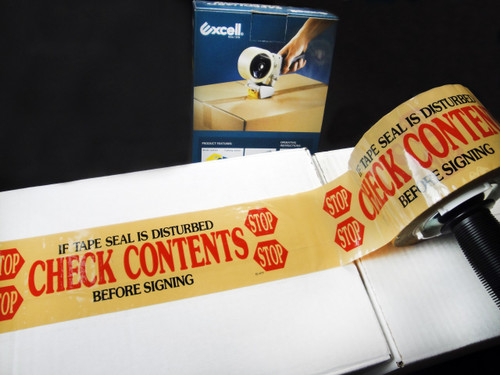 Printed Carton Sealing Tape - Check Contents 2.0 Mil 3 in - Red/Yellow Printed Carton Sealing Tape - Check Contents 2.0 Mil 3 in - Red/Yellow