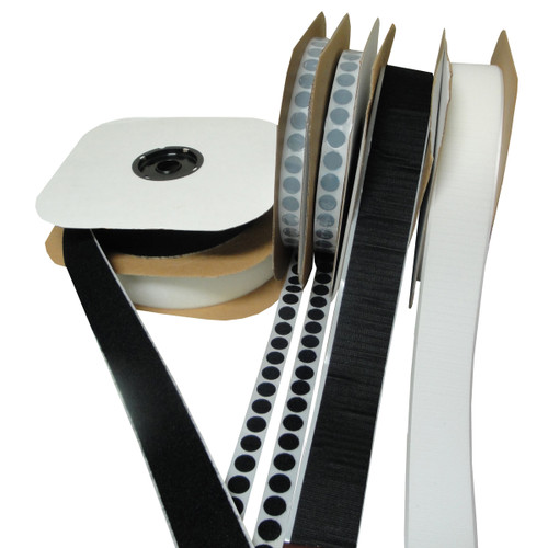 Hook and Loop Tape, Velcro® Alternative, Rolls, Coins. White and Black. Hook and Loop Tape, Velcro® Alternative, Rolls, Coins. White and Black.