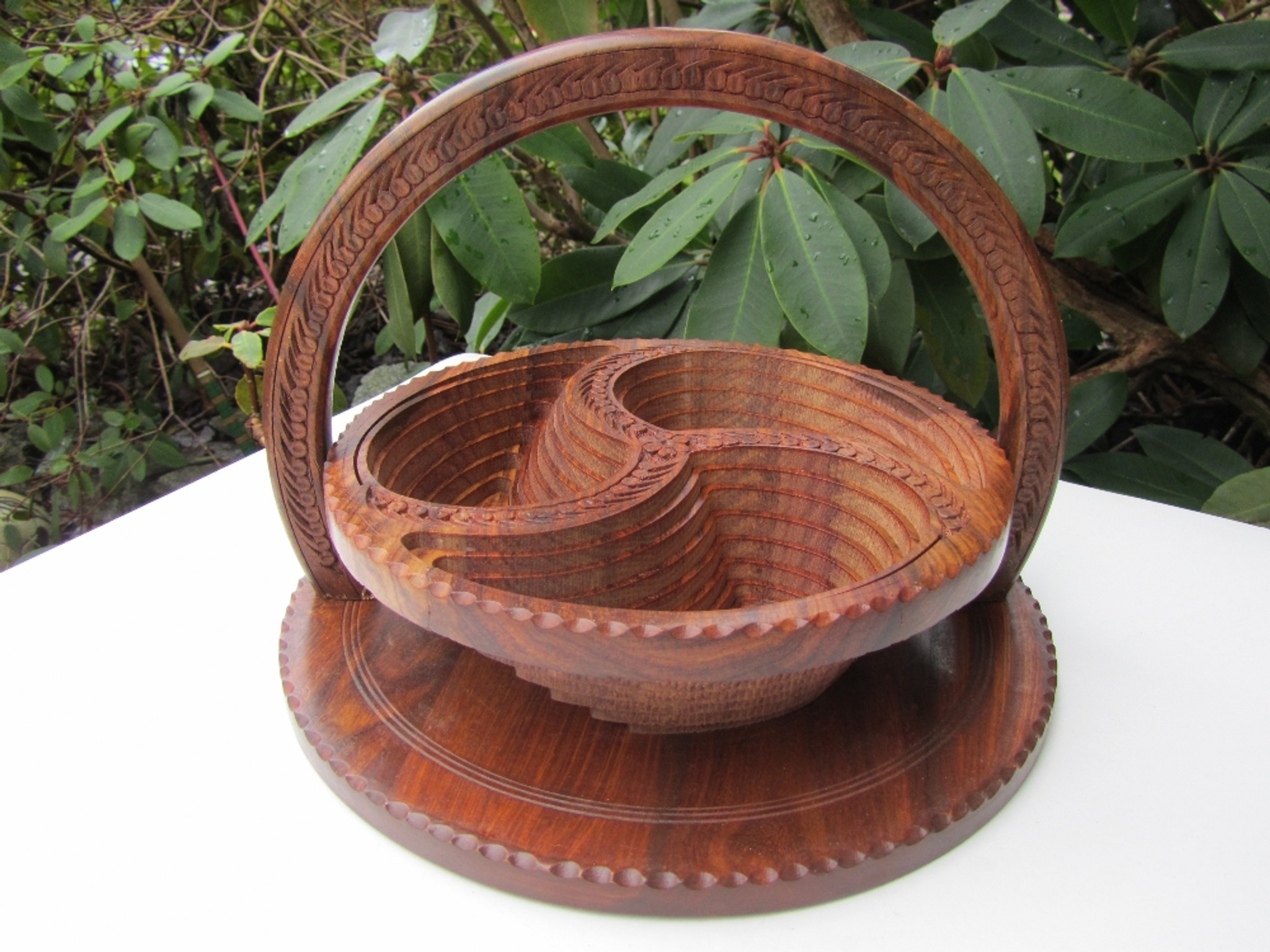 Collapsible Rustic Wood Basket 12 inch Three Compartment Heartwood Gifts