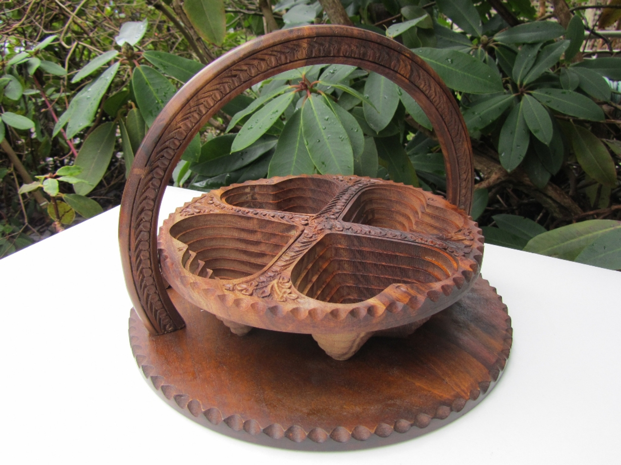 Collapsible Wooden Basket 12 inch Four Compartment Heartwood Gifts