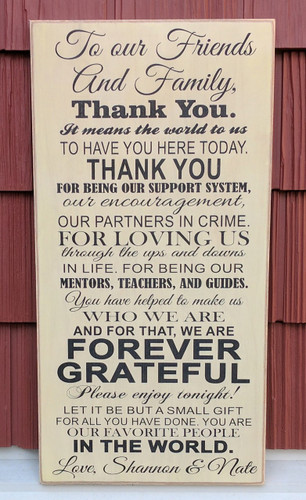 Rustic Wood Sign - Friends And Family Thank You Wedding - 12" x 24"