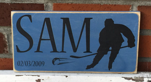 Little Boy Name Sign with Hockey Theme