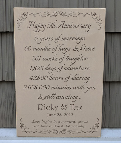 5th Year Anniversary Sign - Gift