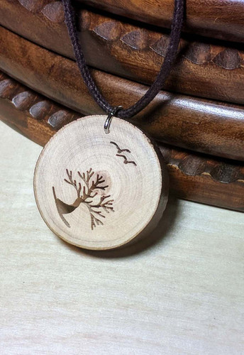 Rustic Wood Pendant - Windswept Arbutus With Birds