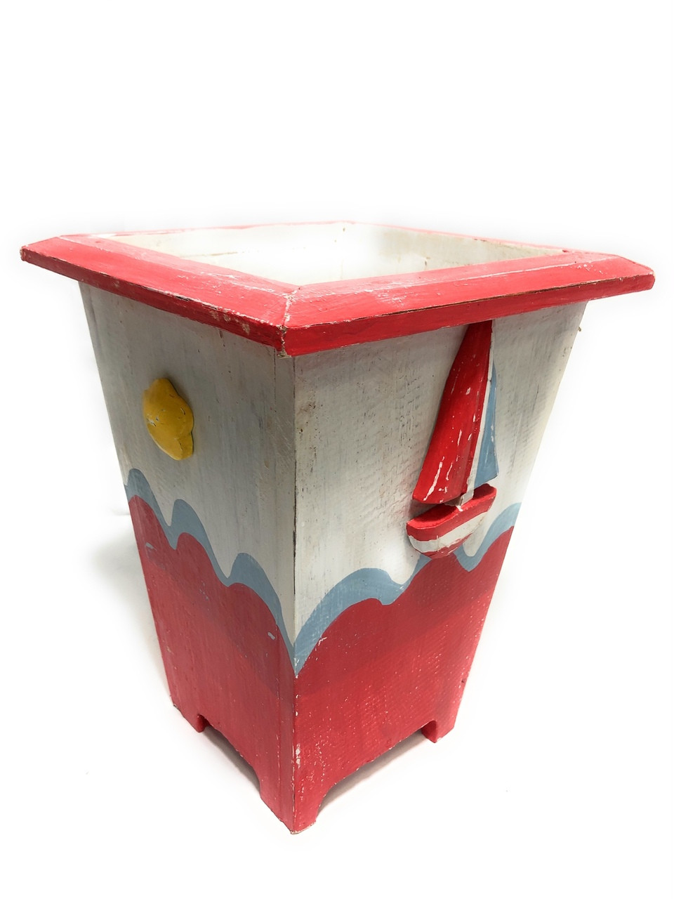 Nautical Trash Can 12 Quot Wooden Vase Coastal Decor