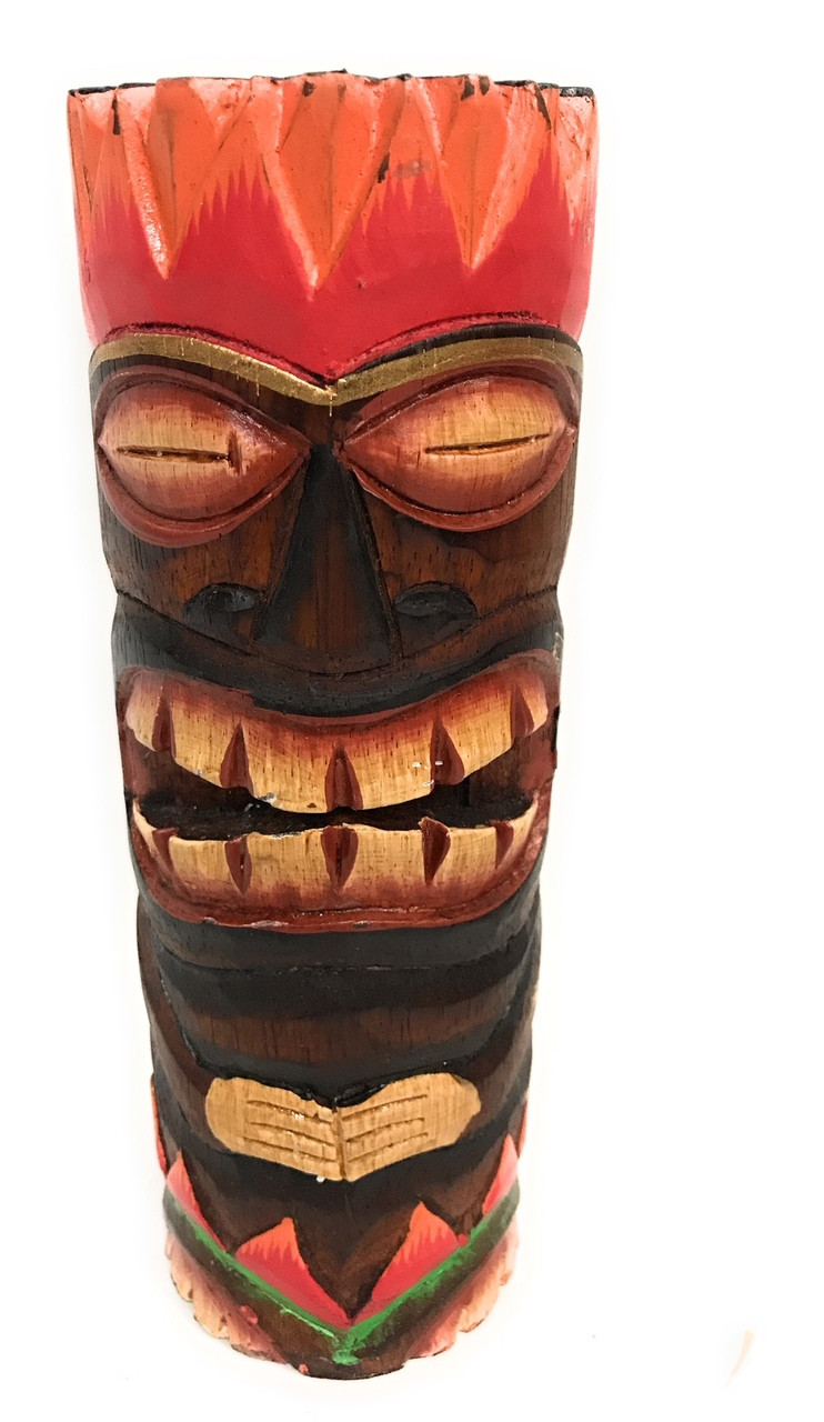 Tiki Totem 8" w/ Lava/Fire Hawaii Hand Carved & Painted dpt535820d