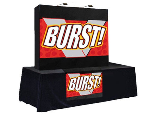 VBURST 8ft Tabletop Fabric Pop-up Display and 8ft Table Throw with Vivid Dye Sublimated Runner VBURST 8ft Tabletop Fabric Pop-up Display and 8ft Table Throw with Vivid Dye Sublimated Runner
