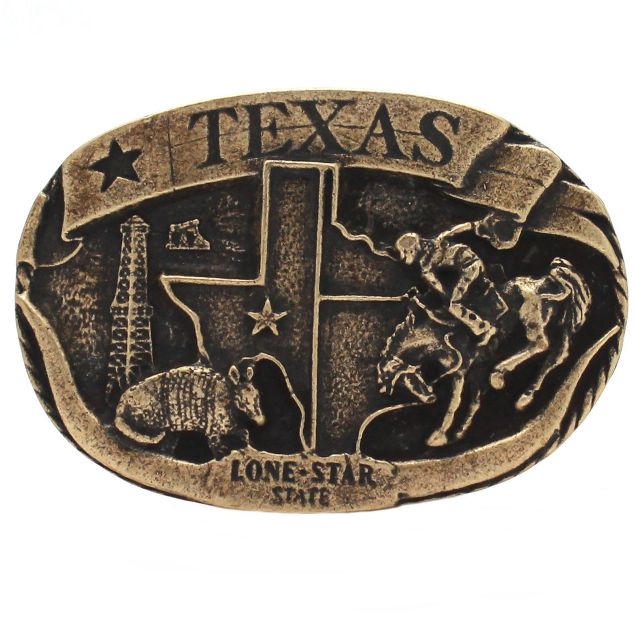 Texas Lone Star Metal Belt Buckle Antique Brass 6003-09 USA - Stecksstore