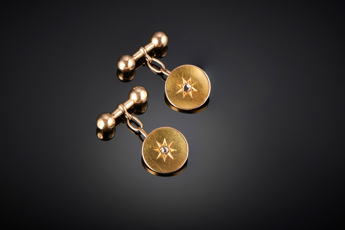 Elegant Pair of Diamond set Gold Cufflinks - Front Image