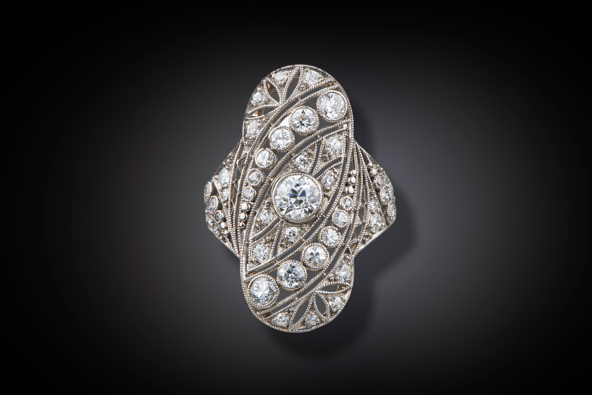 French Diamond Oval Plaque Ring.
