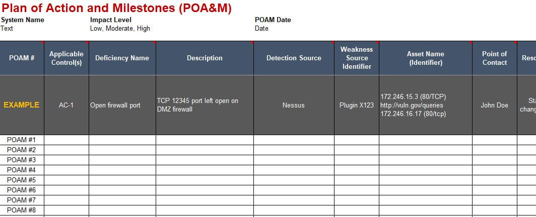 Plan Of Action And Milestones Template