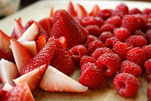 Sliced Strawberries and Raspberries