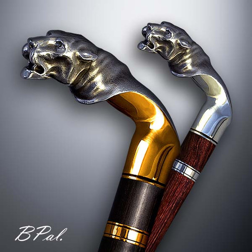 Walking canes, walking sticks Tiger. Accent on walking canes design. Handmade in the USA. Designer walking canes are made individually and signed by the artist.