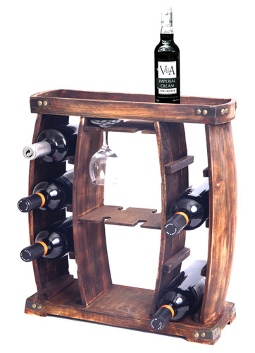 Rustic Wooden Wine Rack with Glass Holder-8 Bottle Decorative Wine Holder