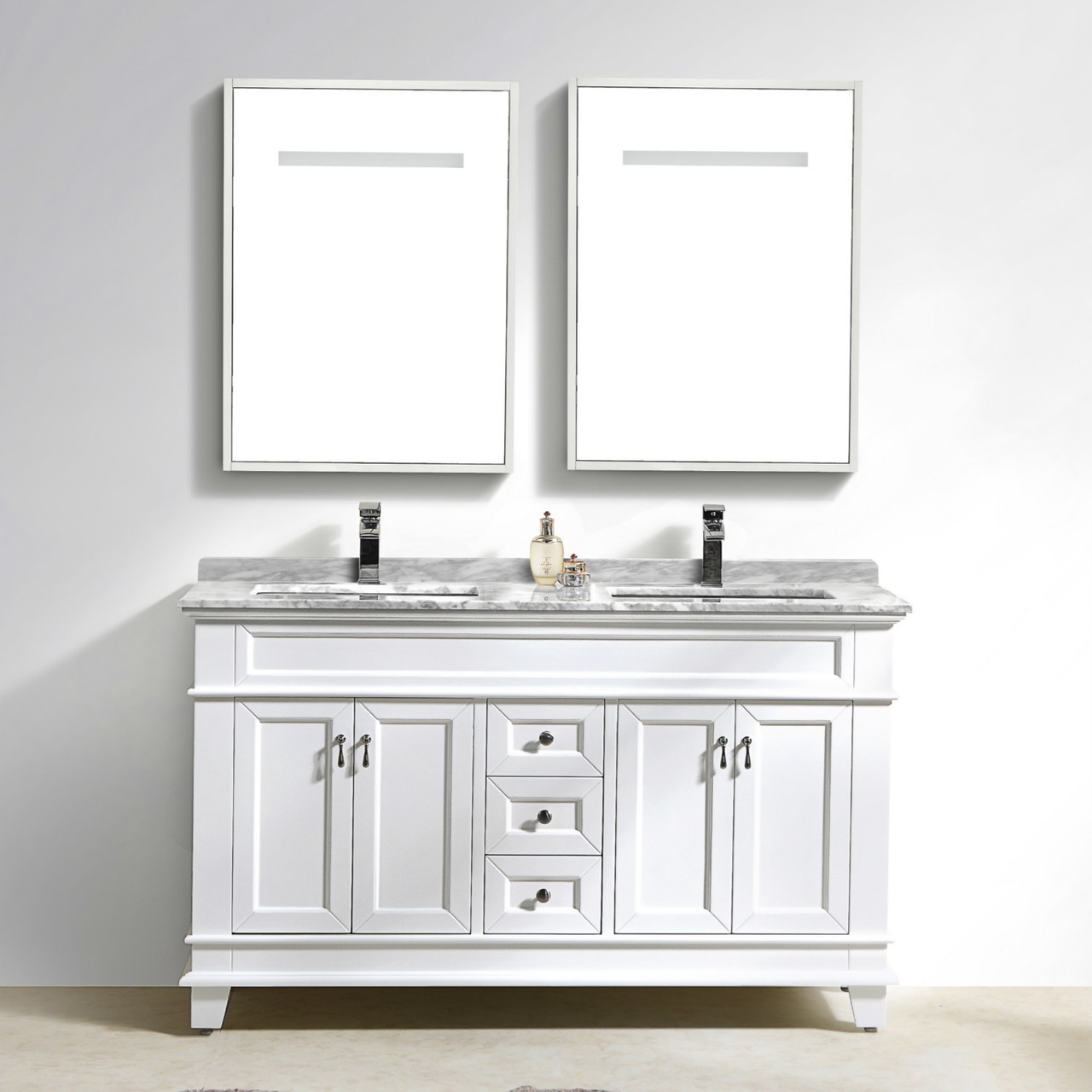 Moreno Fayer 60 Double Sink White Bathroom Vanity With Carrara Moreno Fayer 60 Double Sink White Bathroom Vanity With Carrara Marble Top
