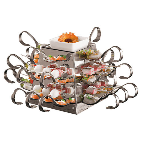 S/S Buffet Display with 24 Spoons & Skewers , L 6.625 x W 6.625 x H 6.625 S/S Buffet Display with 24 Spoons & Skewers , L 6.625 x W 6.625 x H 6.625