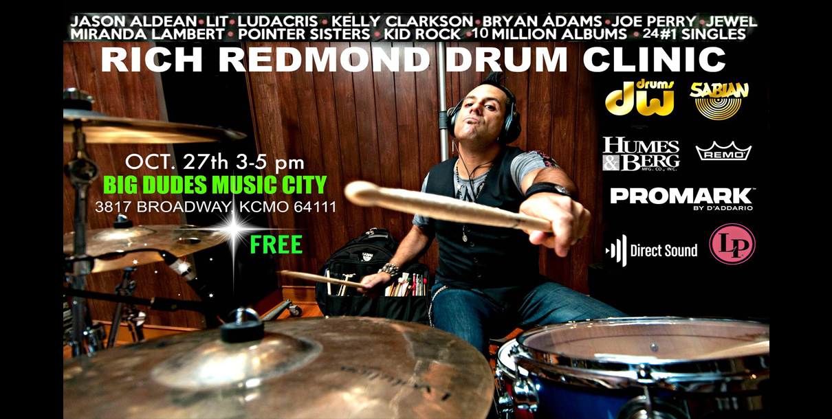 Rich Redmond Drum Clinic at Big Dudes Music City in KCMO Oct. 27 2018 3 - 5 pm