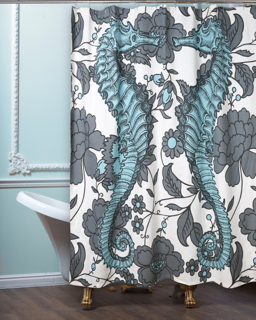 Seahorse Vineyard Shower Curtain Aqua Seahorse Vineyard Shower Curtain Aqua