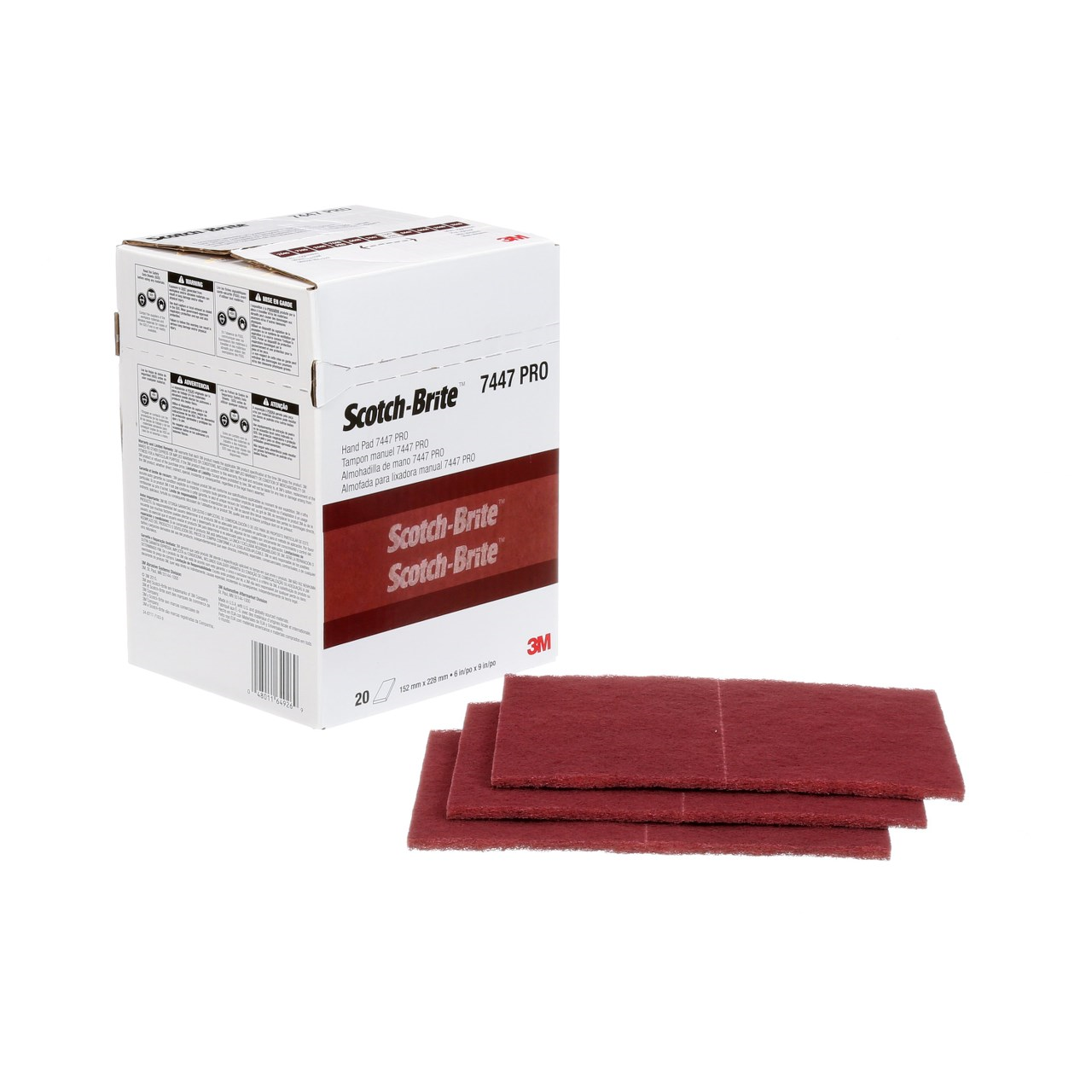 3M 7447 SCOTCH BRITE MAROON ABRASIVE HAND PADS 04029 BOX OF 20 NEW IN BOX