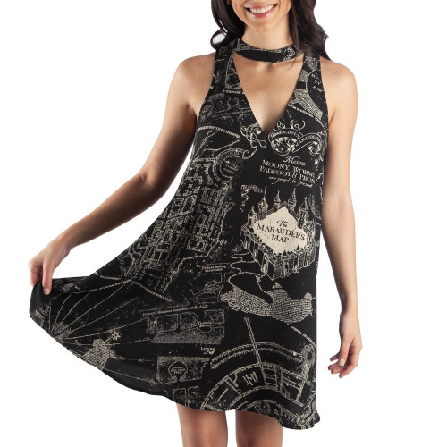 Harry Potter Marauders Map Sleeveless Choker V-Neck Dress