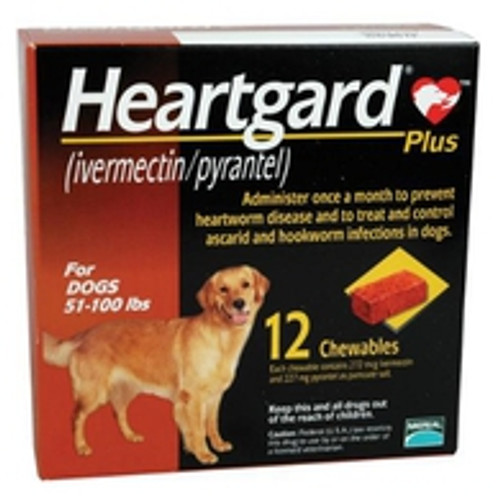 Heartgard Plus Chewables for Dogs 51-100 lbs - Brown 12 Pack