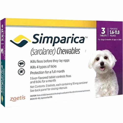 Simparica For Small Dogs & Puppies 6-11lbs (2.6-5kg) - 3 Chews + 1 Extra Dose Free (4 Total)