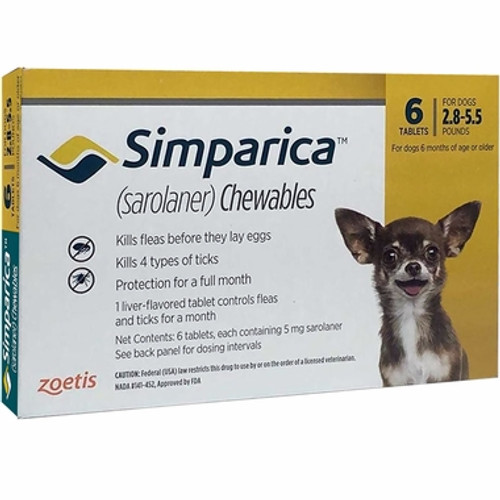 Simparica For Small Dogs & Puppies 2.8-5.5lbs (1.3-2.5kg) - 6 Chews