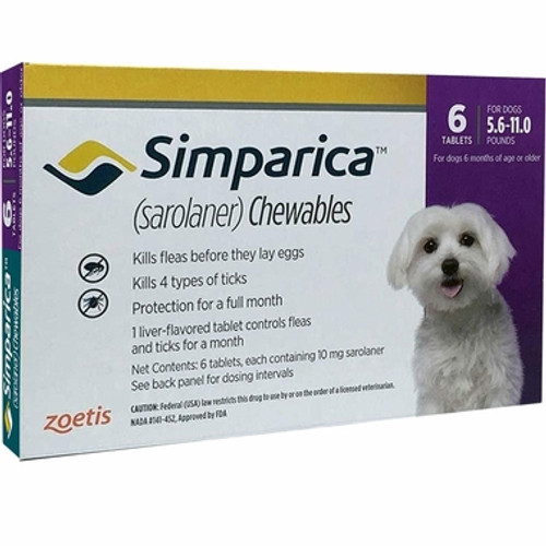Simparica For Small Dogs & Puppies 5.5-11lbs (2.6-5kg) - 6 Chews