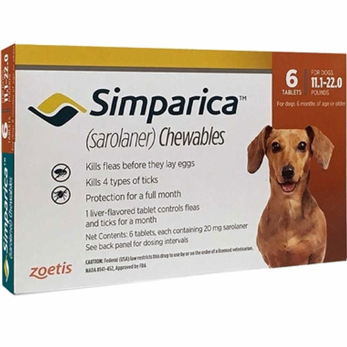Simparica For Small Dogs 11-22lbs (5.1-10kg) - 6 Chews + 1 Extra Dose Free (7 Total)