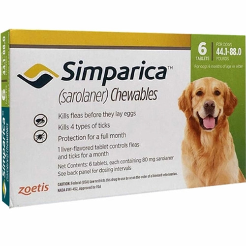 Simparica For Large Dogs 44-88lbs (20.1- 40kg) - 6 Chews + 1 Extra Dose Free (7 Total)