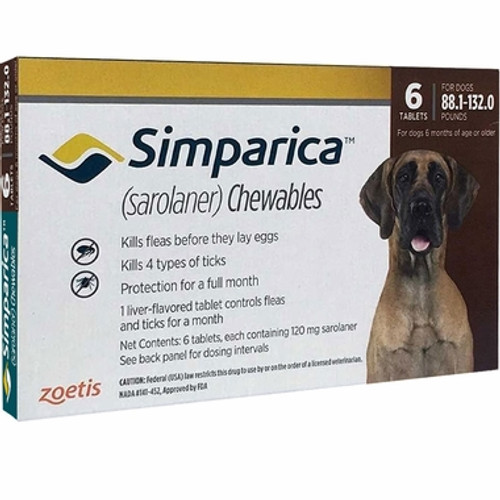 Simparica For Extra Large Dogs 88-132lbs (40.1- 60kg) - 6 Chews + 1 Extra Dose Free (7 Total)