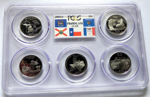 2004 PCGS PROOF 69 DEEP CAMEO CLAD STATE QUARTER SET with FLAG LABEL 2004 PCGS PROOF 69 DEEP CAMEO CLAD STATE QUARTER SET with FLAG LABEL