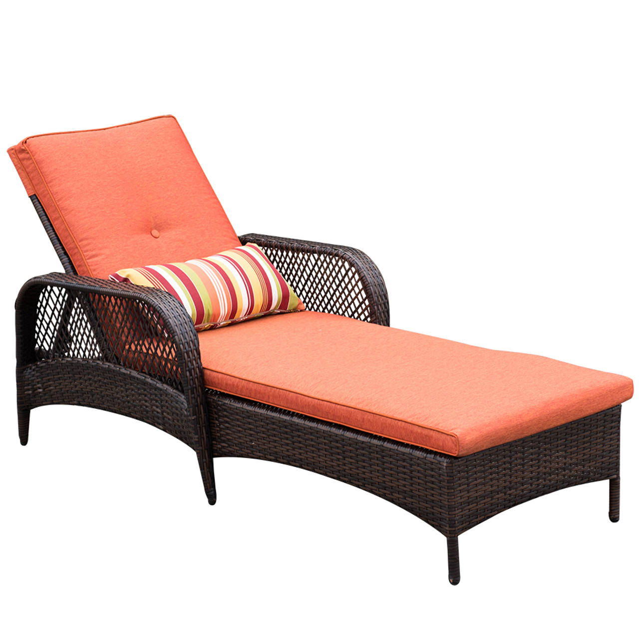 Luxury Reclining Brown Wicker Chaise Lounge Chair Outdoor Patio Yard
