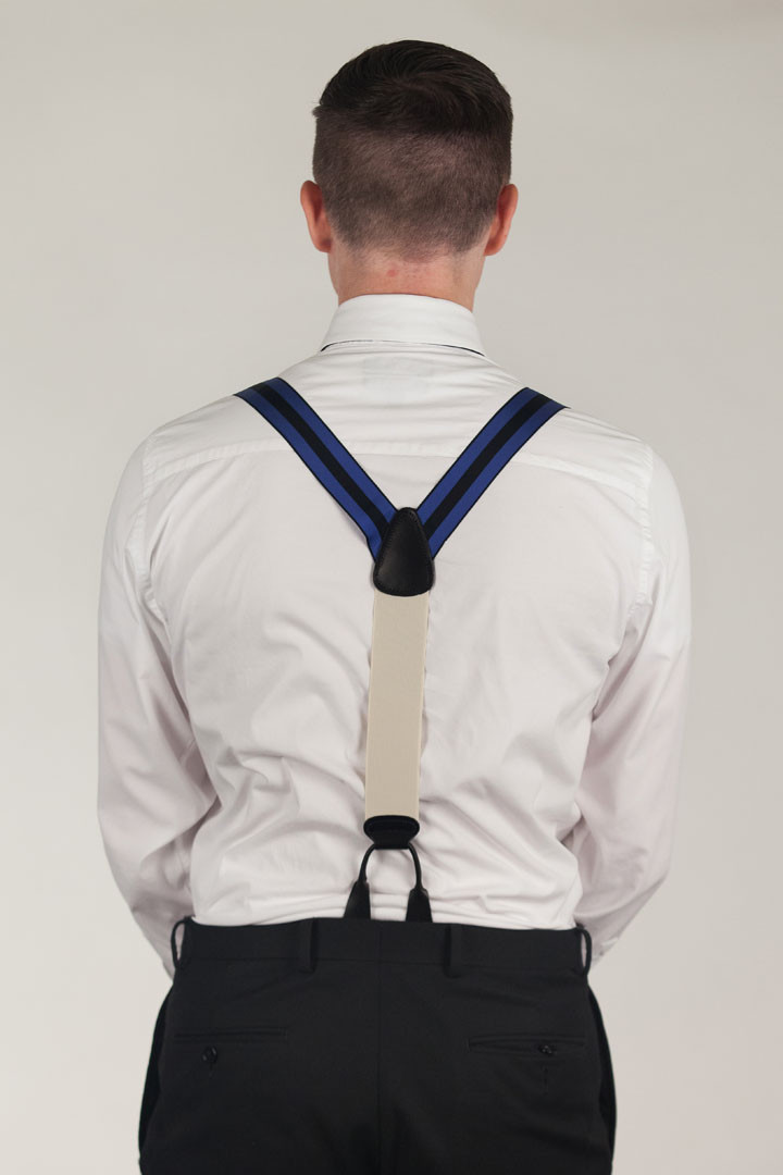 Dress Suspenders for Men, Navy / Sky Blue Grosgrain Stripe Button-on ...