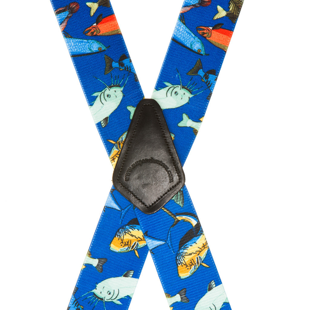 Mixed Fish on Blue Suspenders SuspenderStore