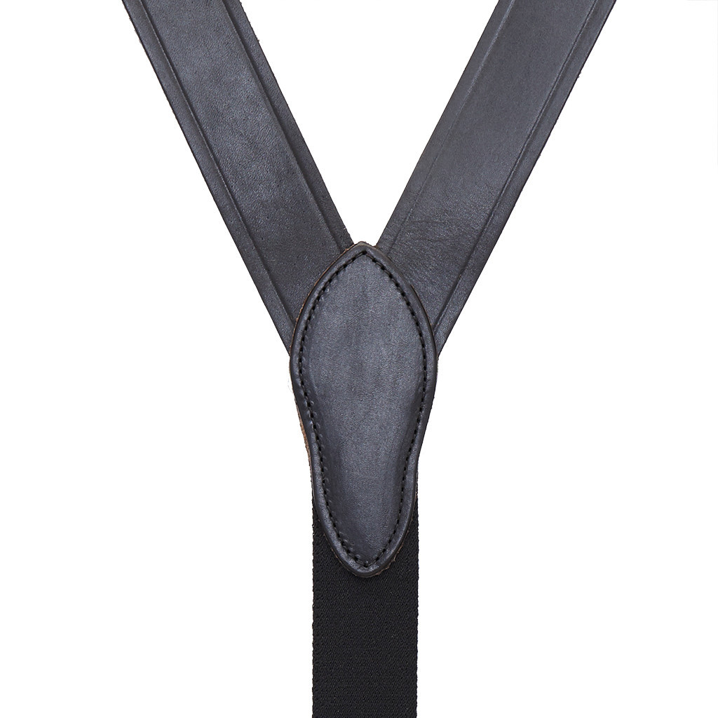BLACK Handcrafted Western Leather Suspenders Plain Trigger Snap
