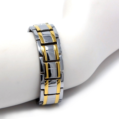 Novoa Men's Quad-Element Polished Titanium Magnetic Bracelet With Gold Accents - 12,800 Gauss TBRM-029 Novoa Men's Quad-Element Polished Titanium Magnetic Bracelet With Gold Accents - 12,800 Gauss TBRM-029