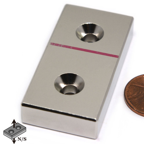 Bar Magnet Neodymium N45 2x1x3/8" w/ 2 #8 Countersunk Holes on Both Sides Bar Magnet Neodymium N45 2x1x3/8" w/ 2 #8 Countersunk Holes on Both Sides