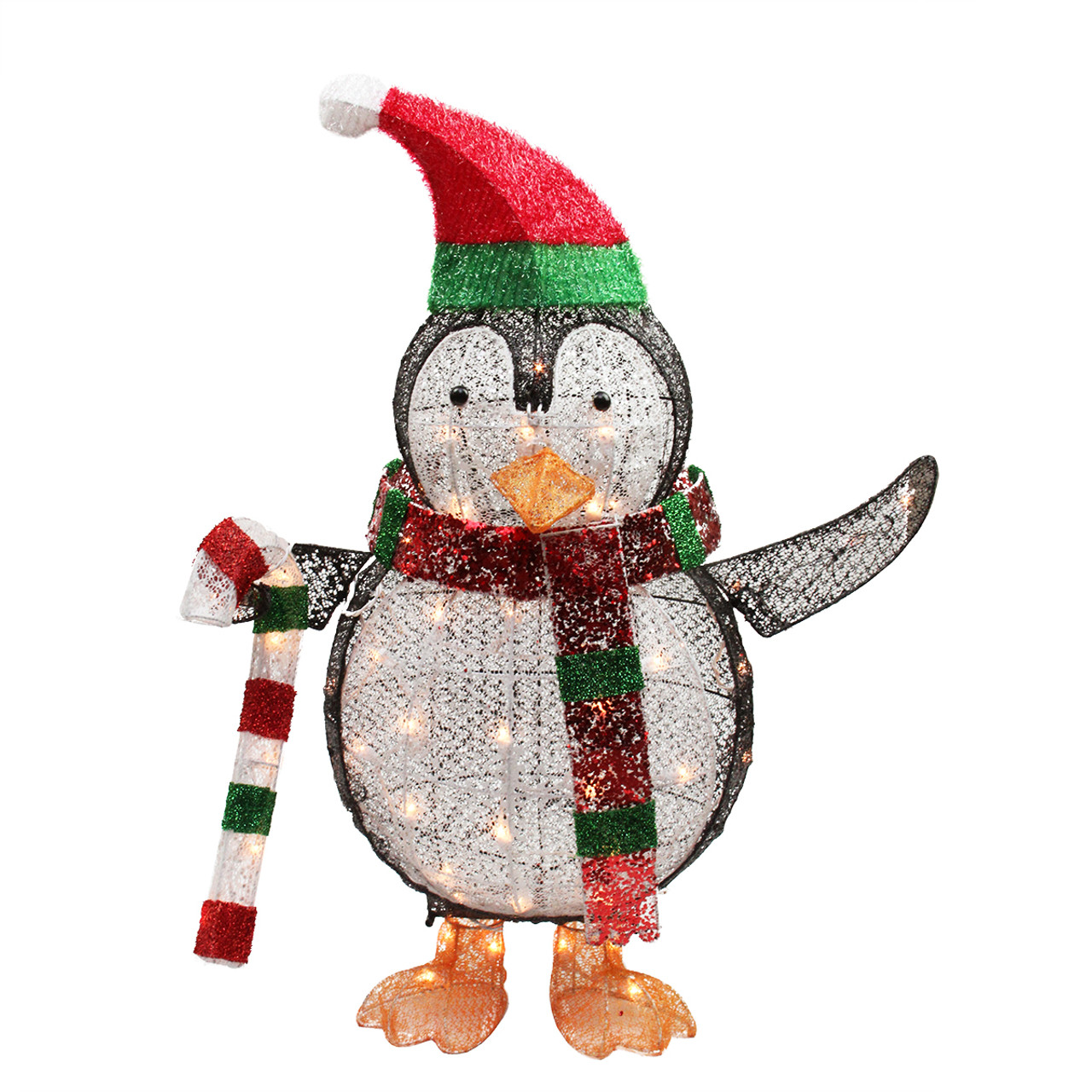 34 quot lighted penguin with candy cane christmas yard art lighted penguin christmas decorations