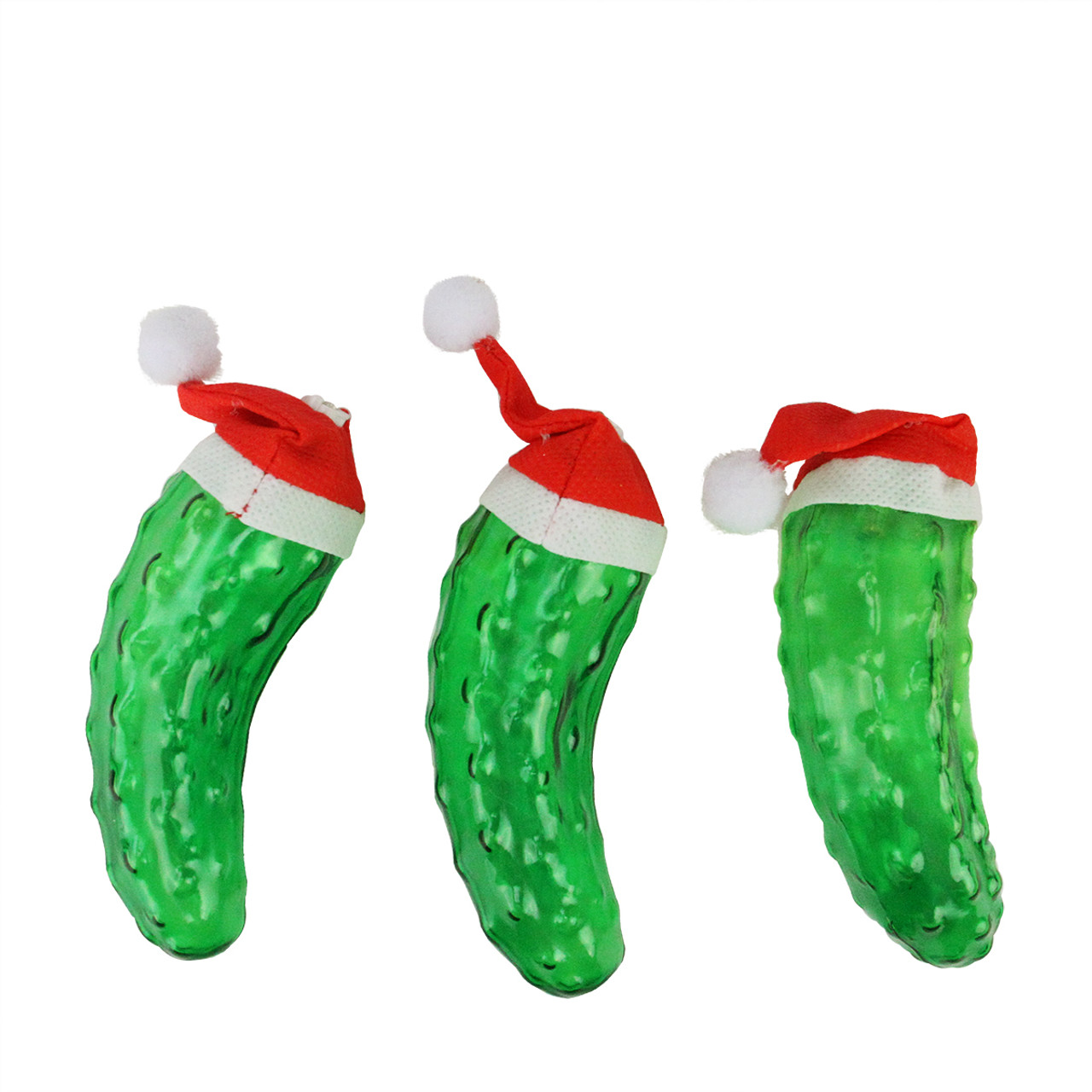 set of 8 musical led pickles w santa hats battery operated